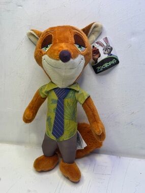 Disney Orange Fox Nick Wilde Plush with Green Shirt and Blue Tie